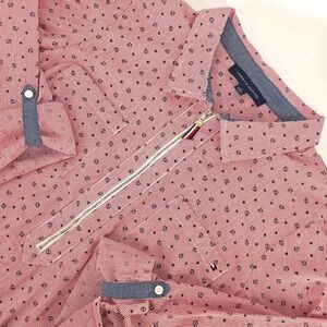 Tommy Hilfiger Anchor Print Zip Front Shirt XL Striped Nautical Preppy Coastal